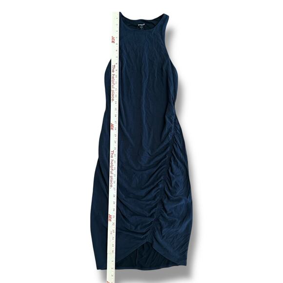 Express Women’s Black Sleeveless Ruched Midi Dress Tulip Hem Bodycon Tank XS - Picture 4 of 8